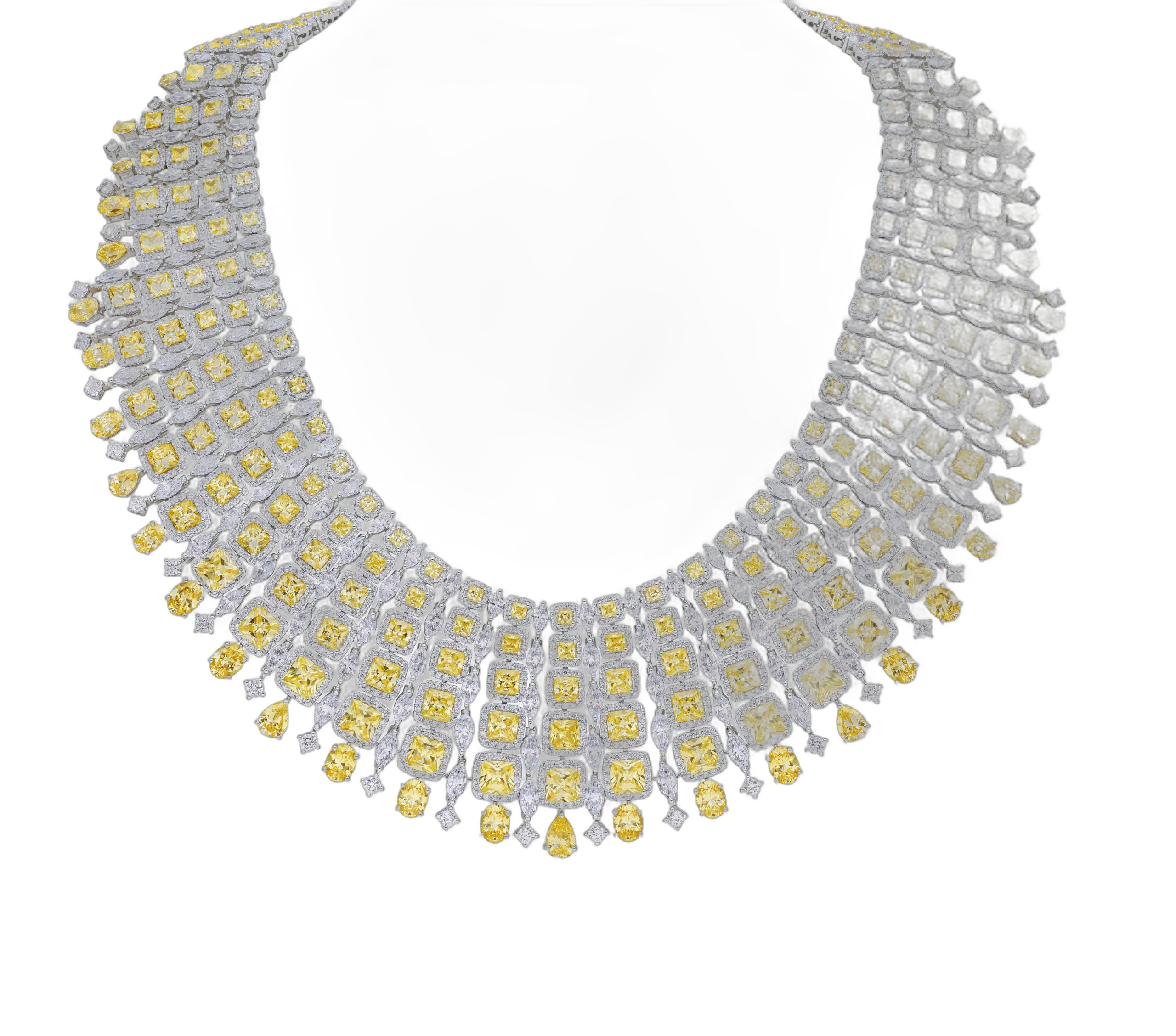 Bridal Neck Piece in White & Yellow Swarovski Zirconia Stones