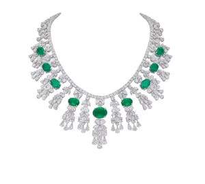 Necklace in White Swarovski Zirconia with Man-Made Emeralds