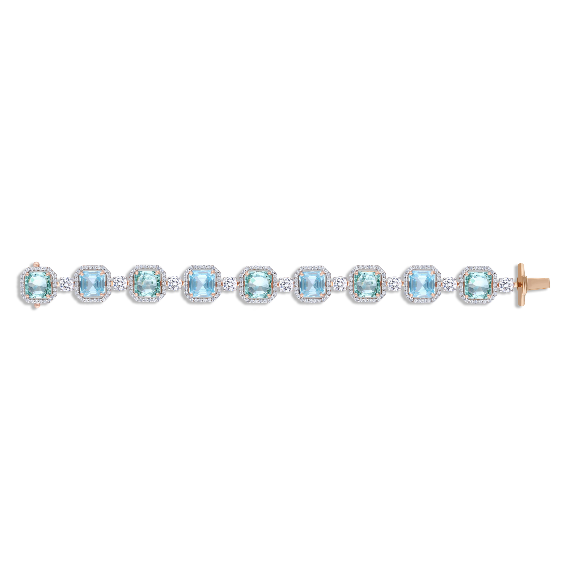 Halo Bracelet in White Swarovski Zirconia with Green Topaz & Aqua Marine Man-Made Stones