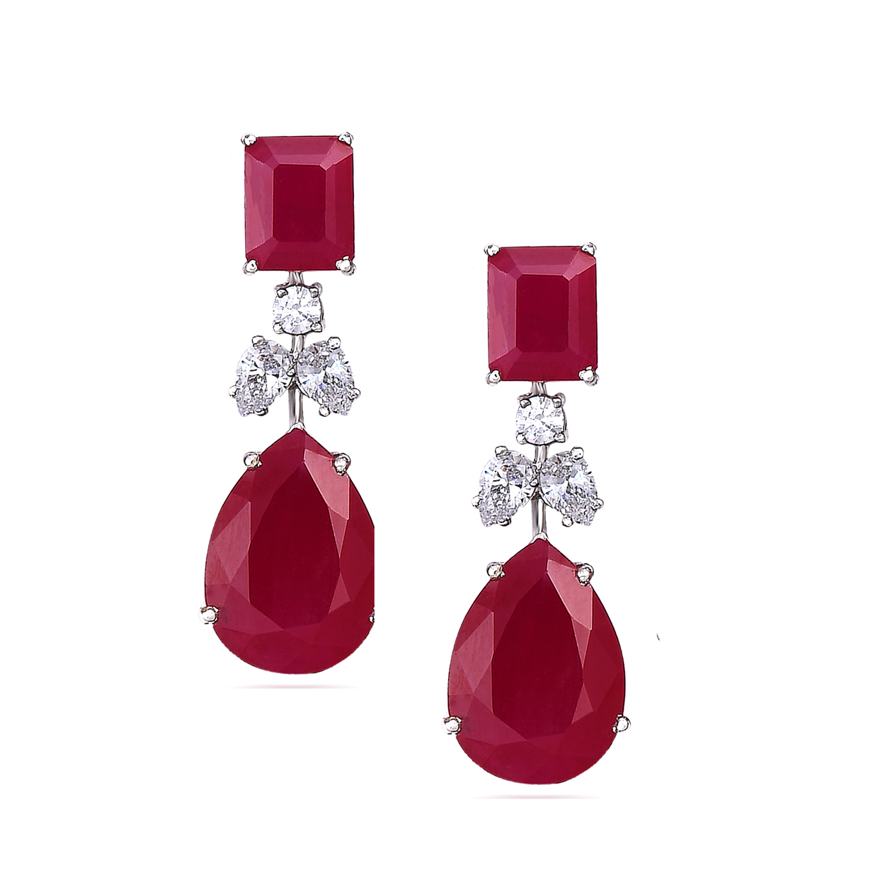 Classic Earrings in White Swarovski Zirconia & Man-Made Rubies