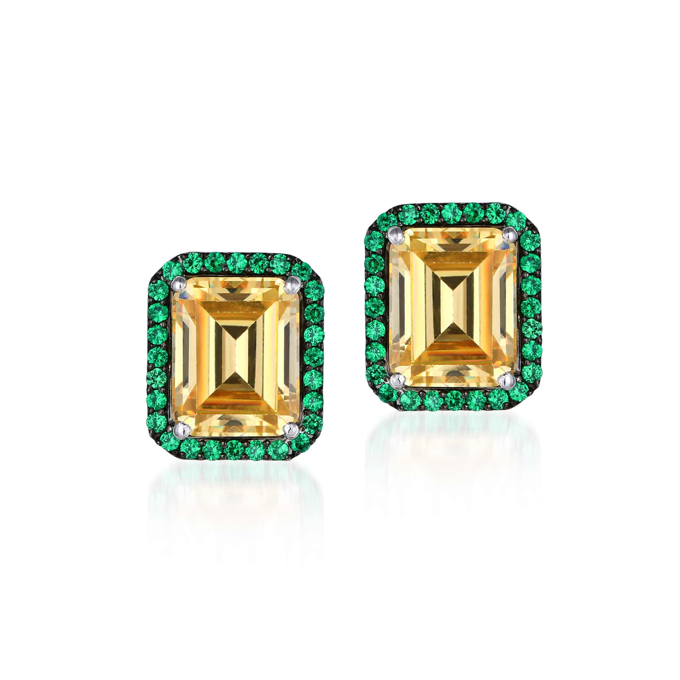 Halo Ear Studs in Yellow Swarovski Zirconia & Man-Made Emeralds