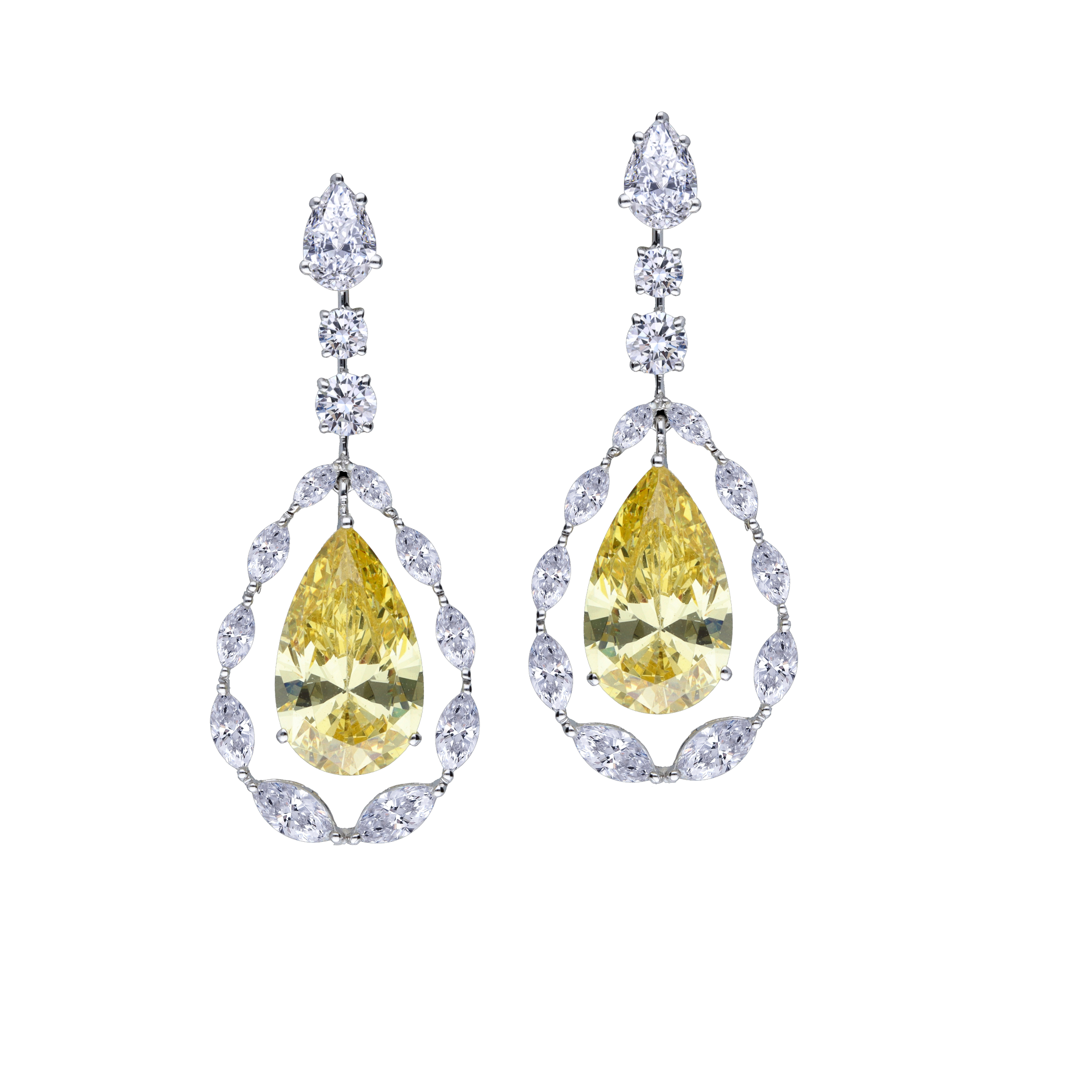Earrings in White & Yellow Pear Shaped Swarovski Zirconia Stones
