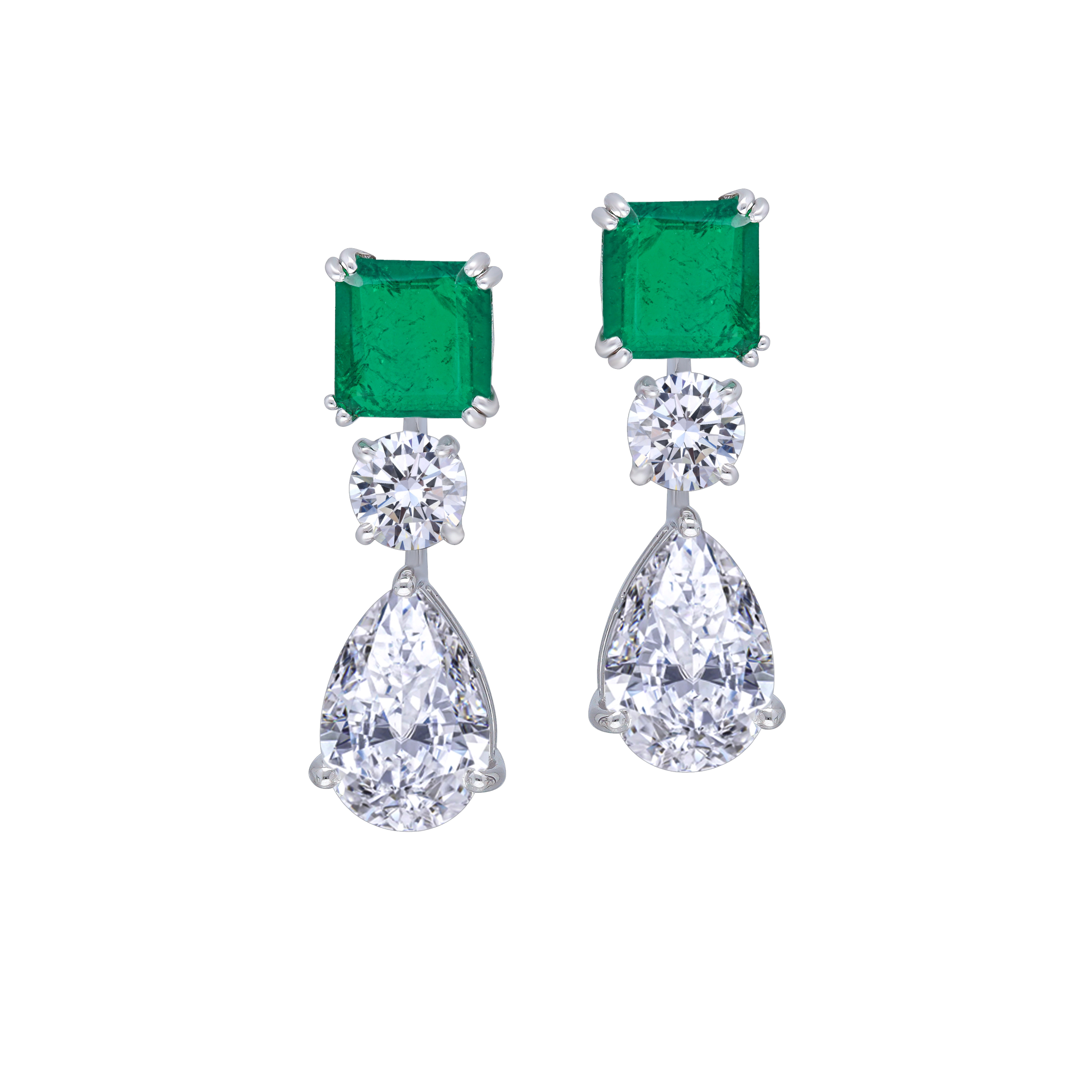 Classic Earrings in White Swarovski Zirconia & Man-Made Emeralds