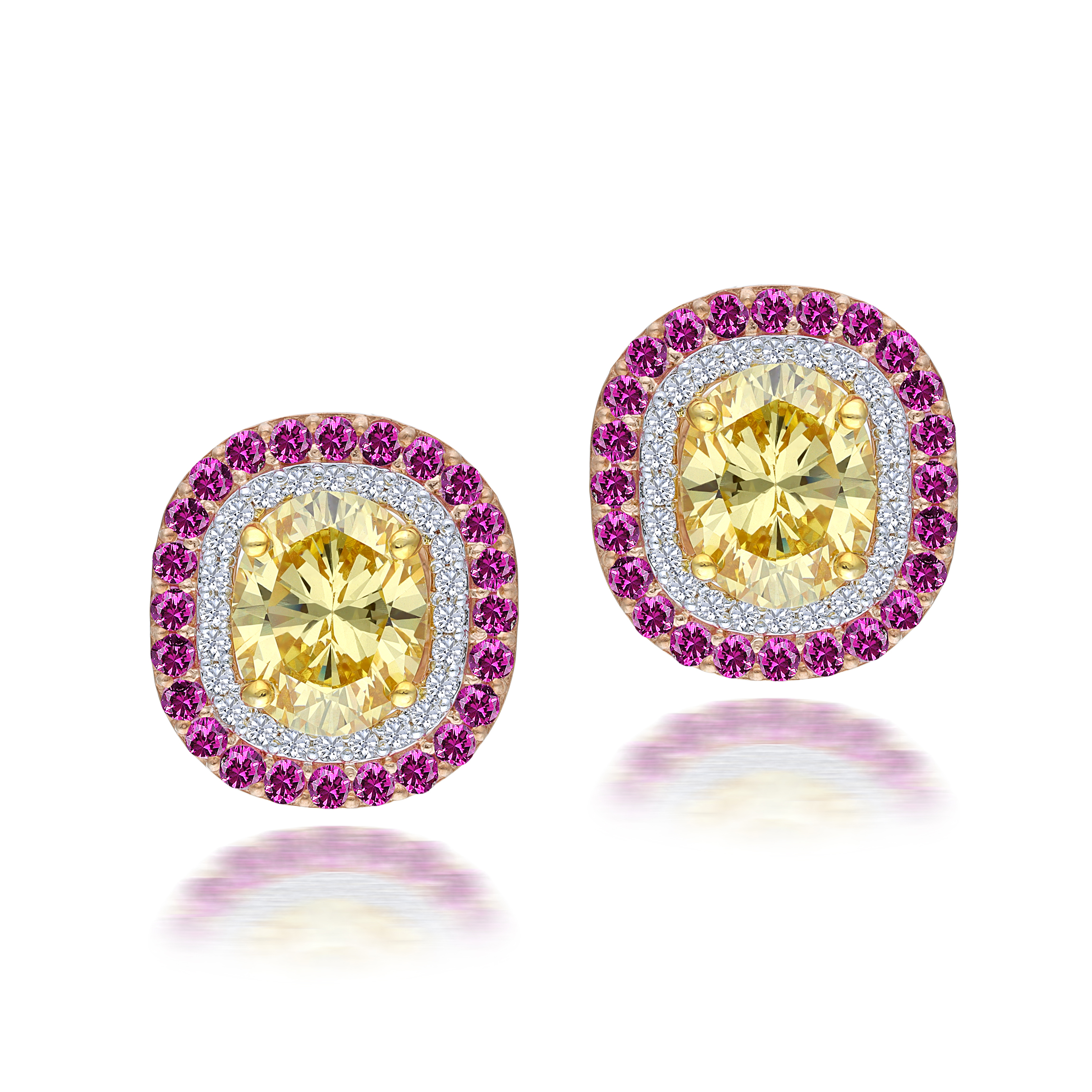 Ear Studs in White, Pink & Yellow Swarovski Zirconia Stones