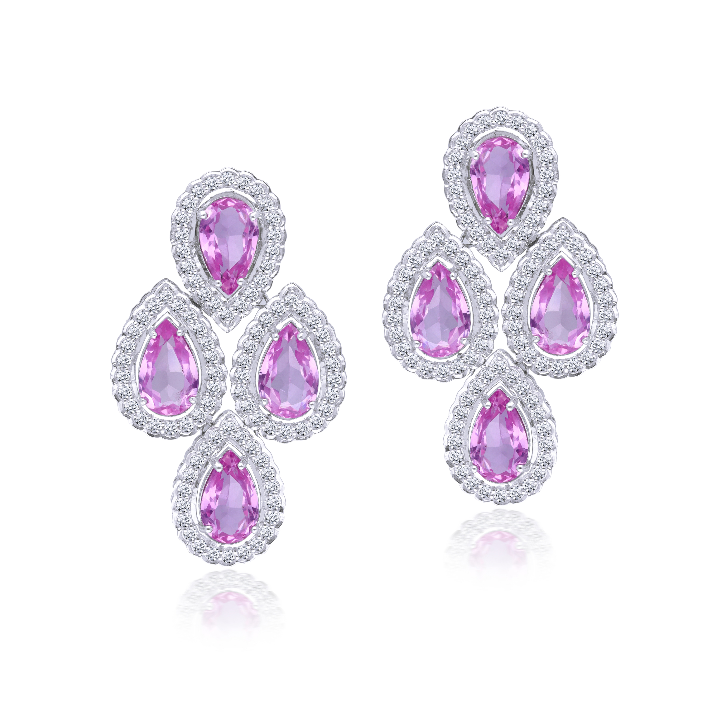 Earrings in White & Pink Swarovski Zirconia Stones