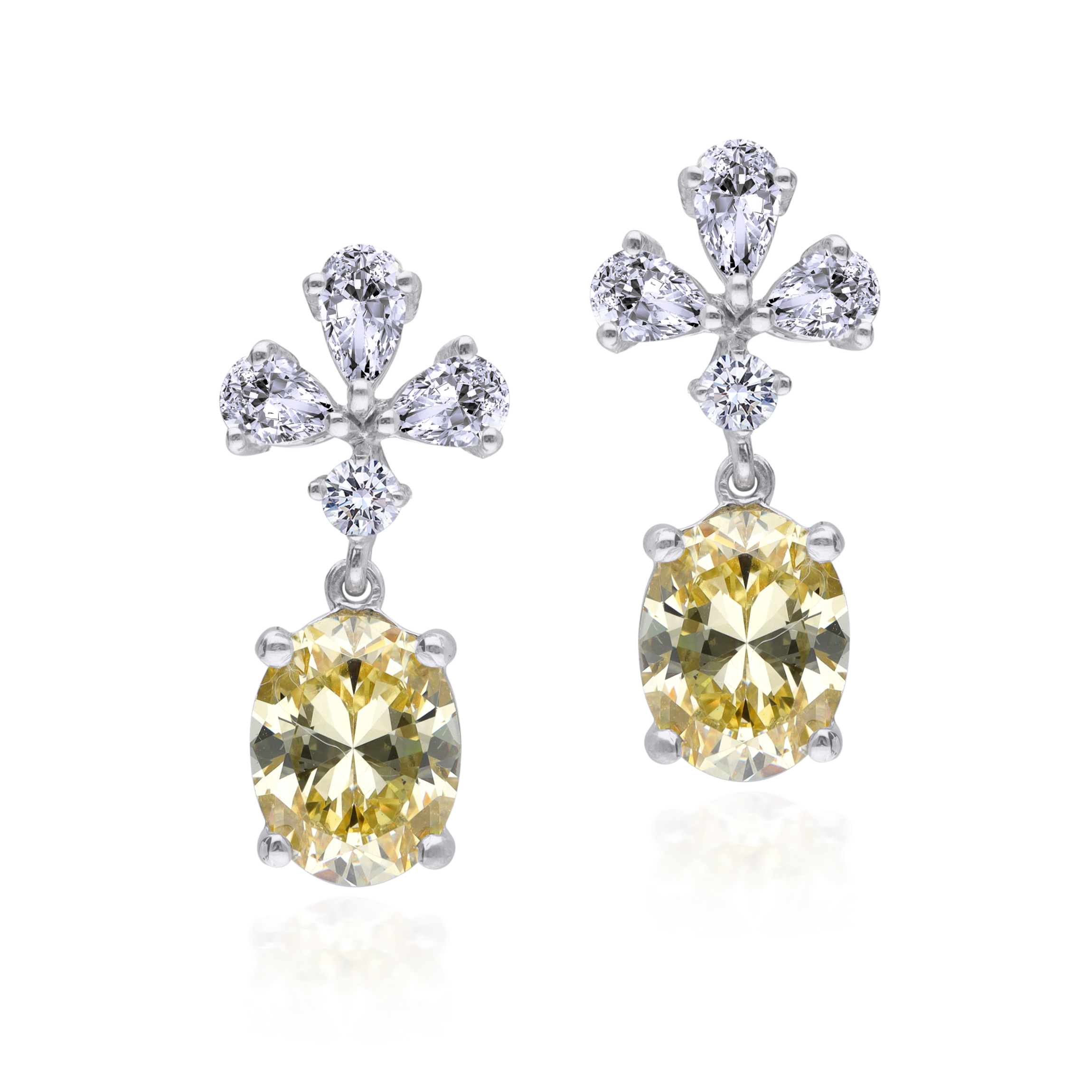 Earrings in White & Oval Shaped Yellow Swarovski Zirconia Stones