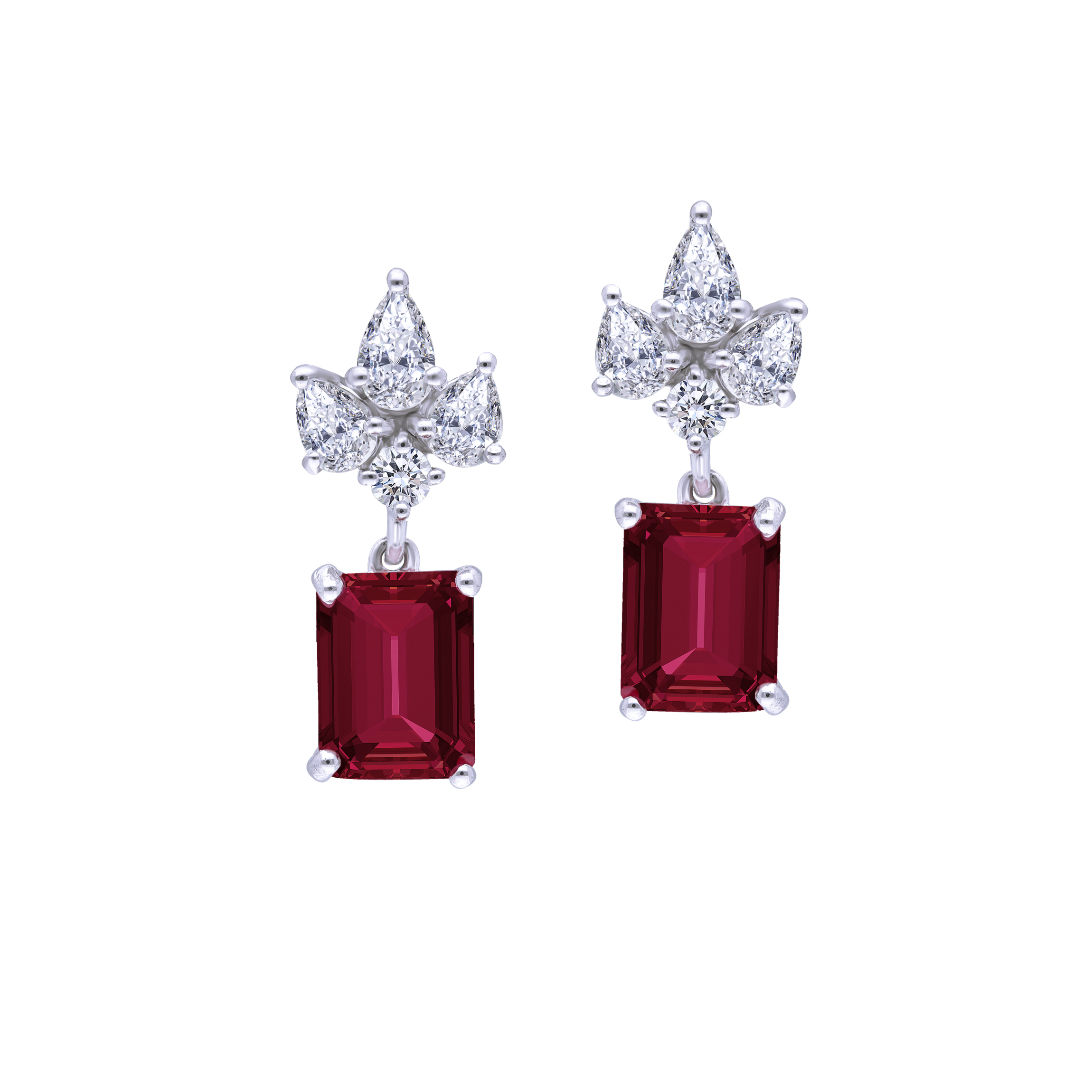 Classic Earrings in White Swarovski Zirconia & Man-Made Rubies