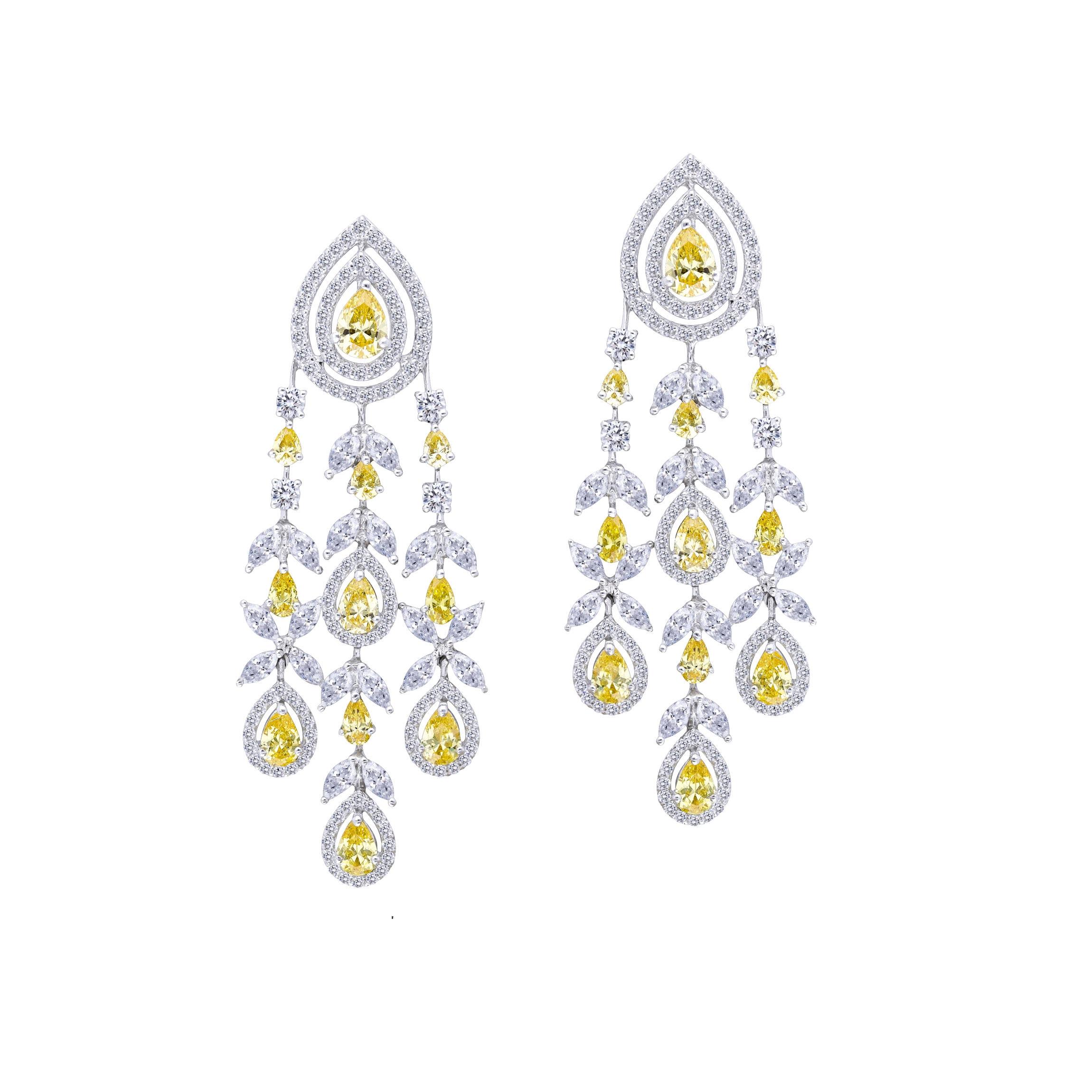 Bridal Earrings in Yellow Pear & White Swarovski Zirconia Stones