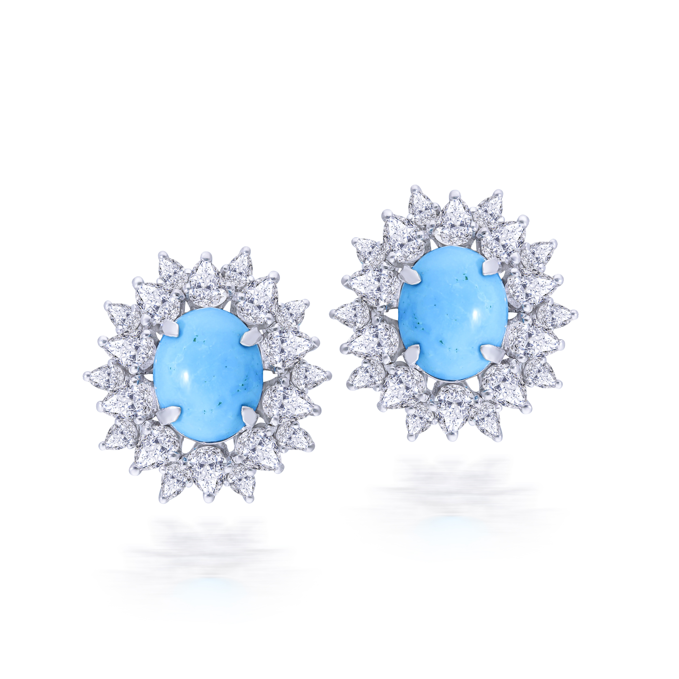 Classic Earrings in White Swarovski Zirconia & Man-Made Blue Turquoise Stones