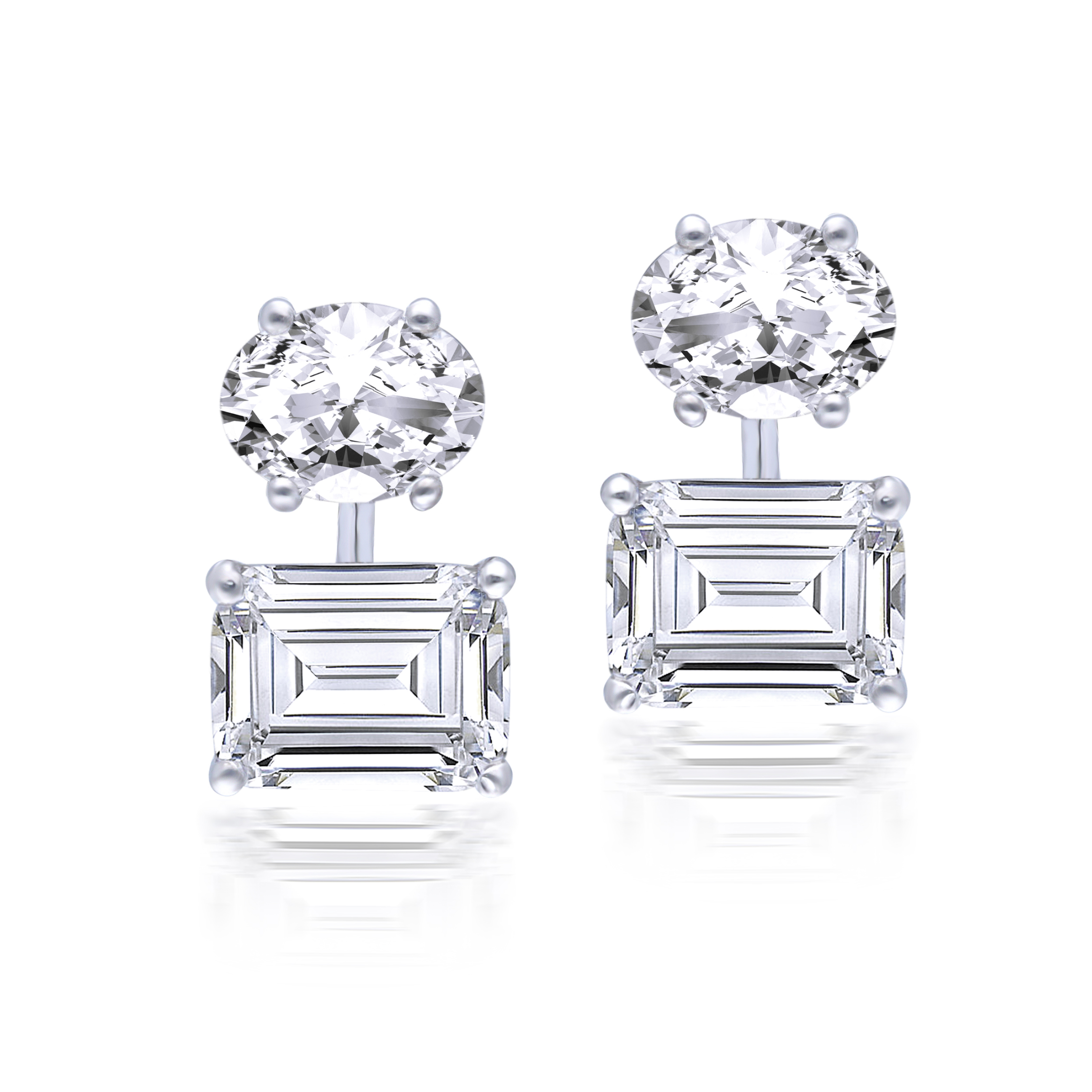 Earrings in White Octagon & Oval Shaped Swarovski Zirconia Stones