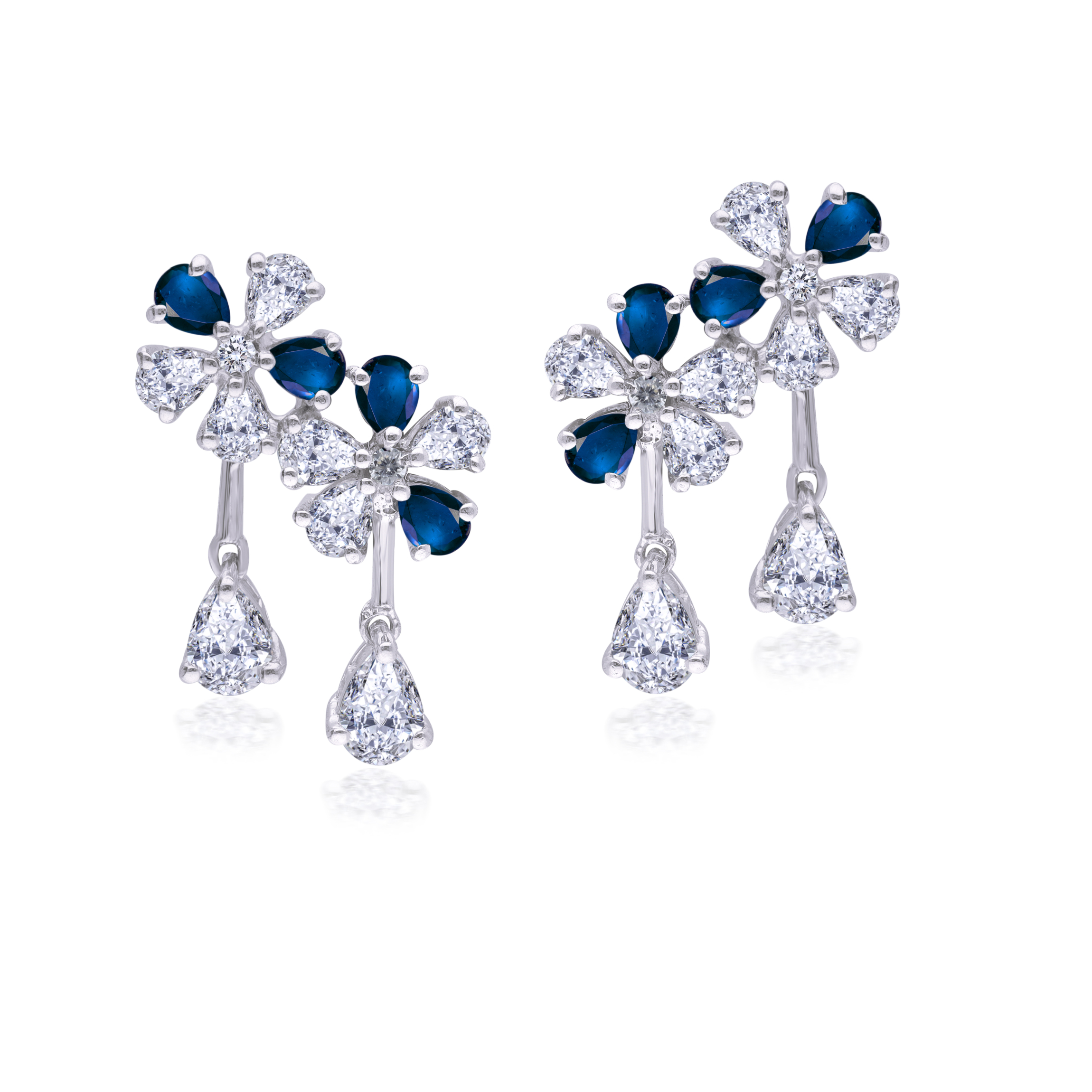 Classic Earrings in Pear Shaped Swarovski Zirconia & Man-Made Blue Sapphires