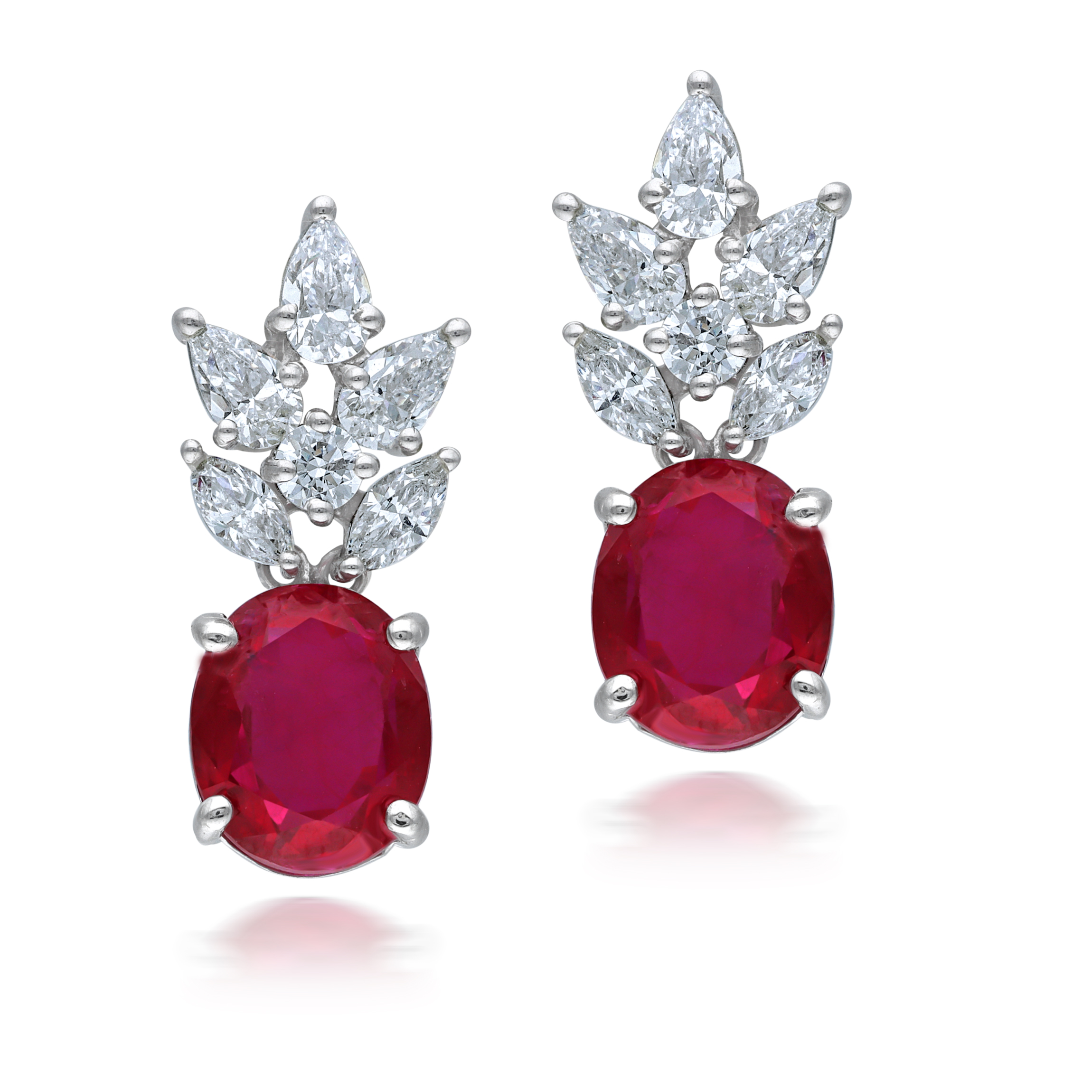 Classic Earrings in White Swarovski Zirconia & Oval Shaped Man-Made Rubies