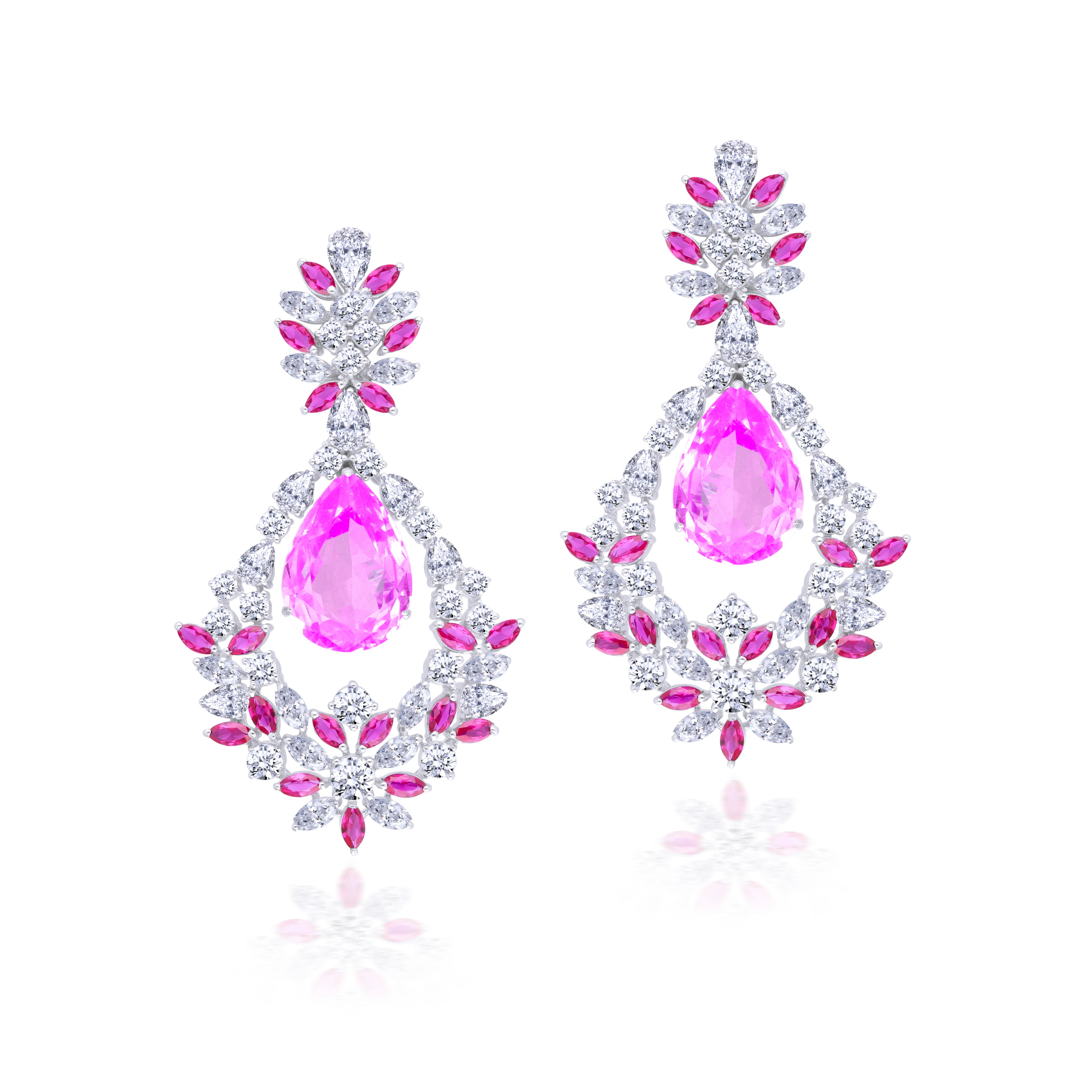 Earrings in Multi Shaped White & Pink Swarovski Zirconia Stones