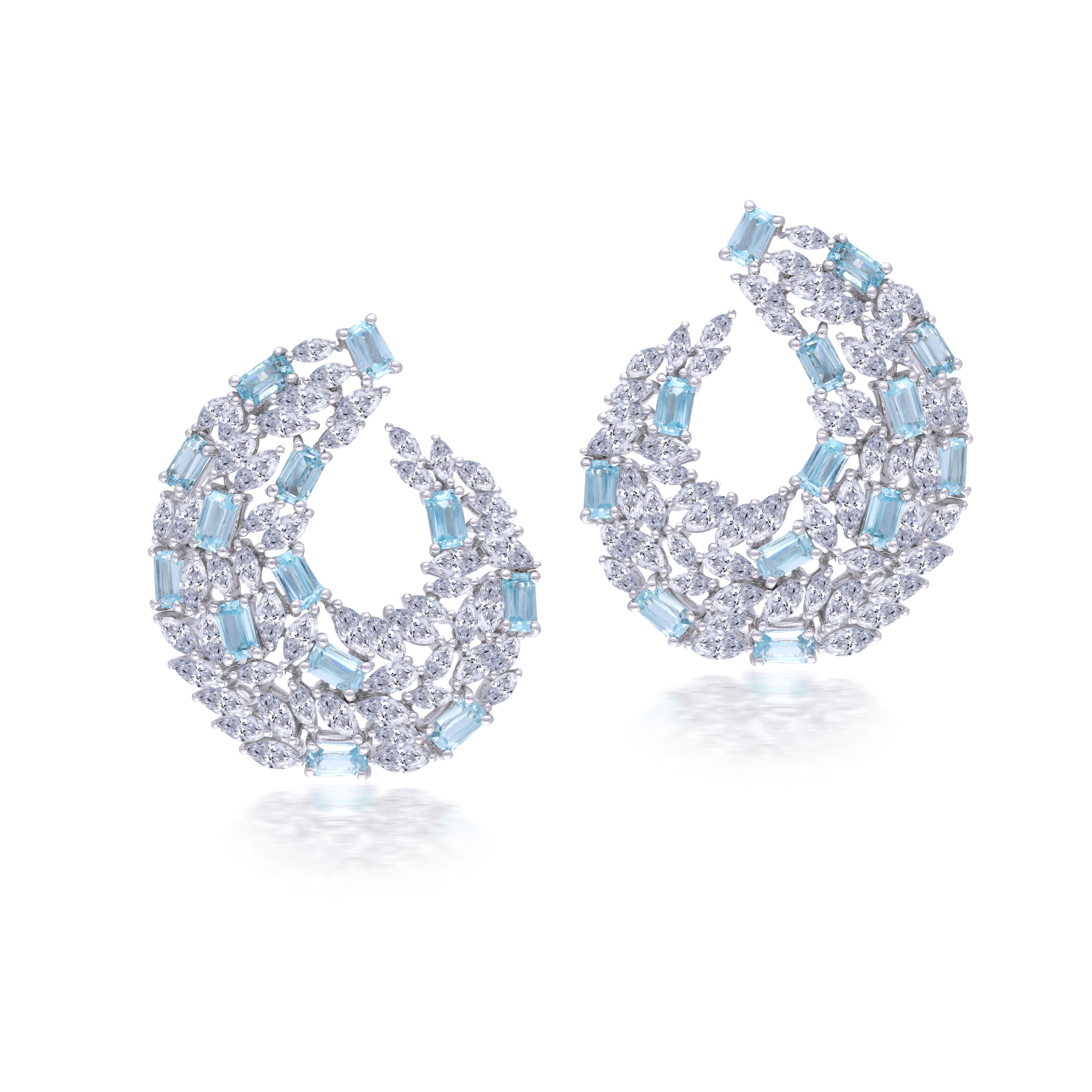 Earrings In Marquise Shaped Swarovski Zirconia & Man-Made Aqua Marine