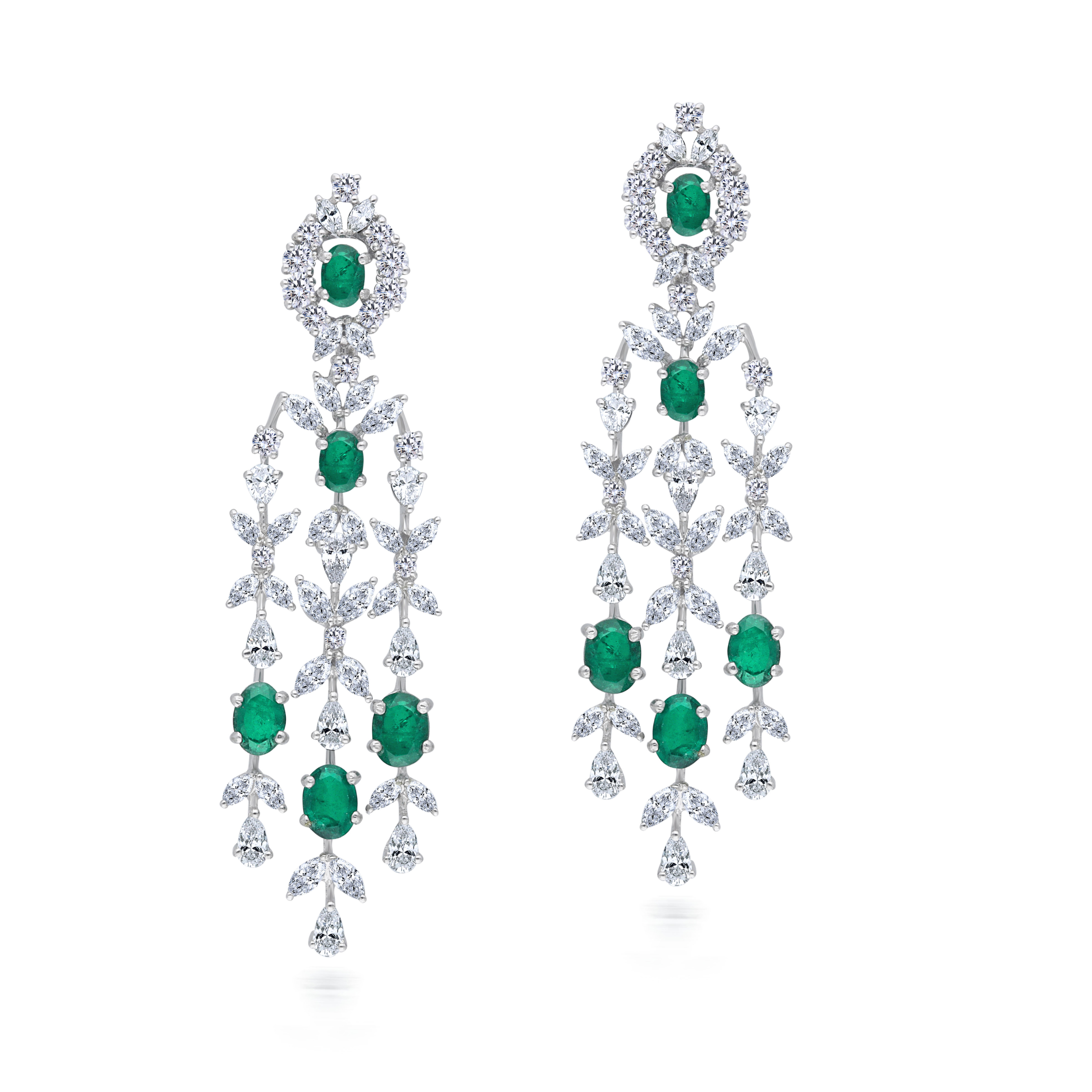 Earrings in White Swarovski Zirconia & Man-Made Emeralds