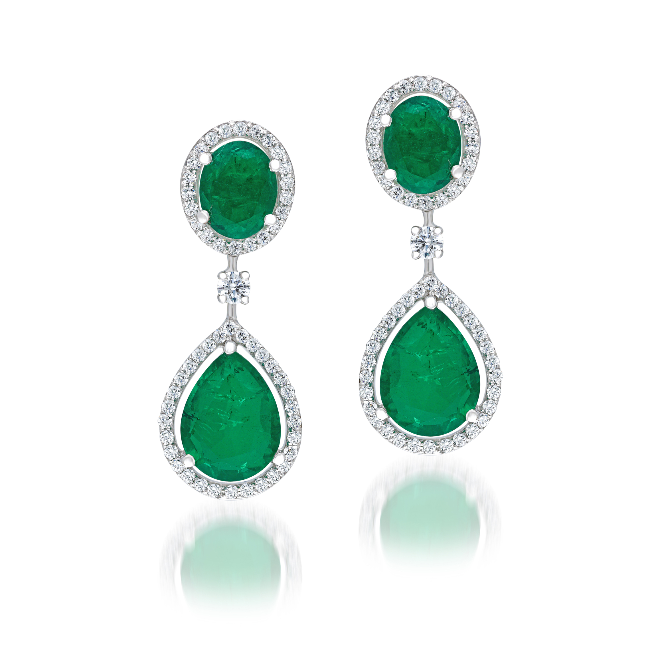 Classic Earrings in White Swarovski Zirconia with Man-Made Emeralds