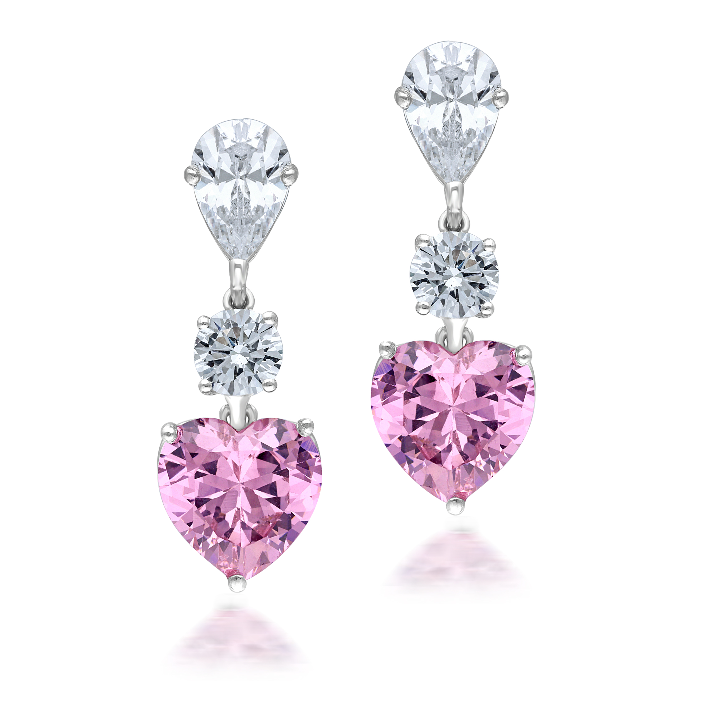 Corporate Earrings in White & Heart Shaped Pink Swarovski Zirconia Stones