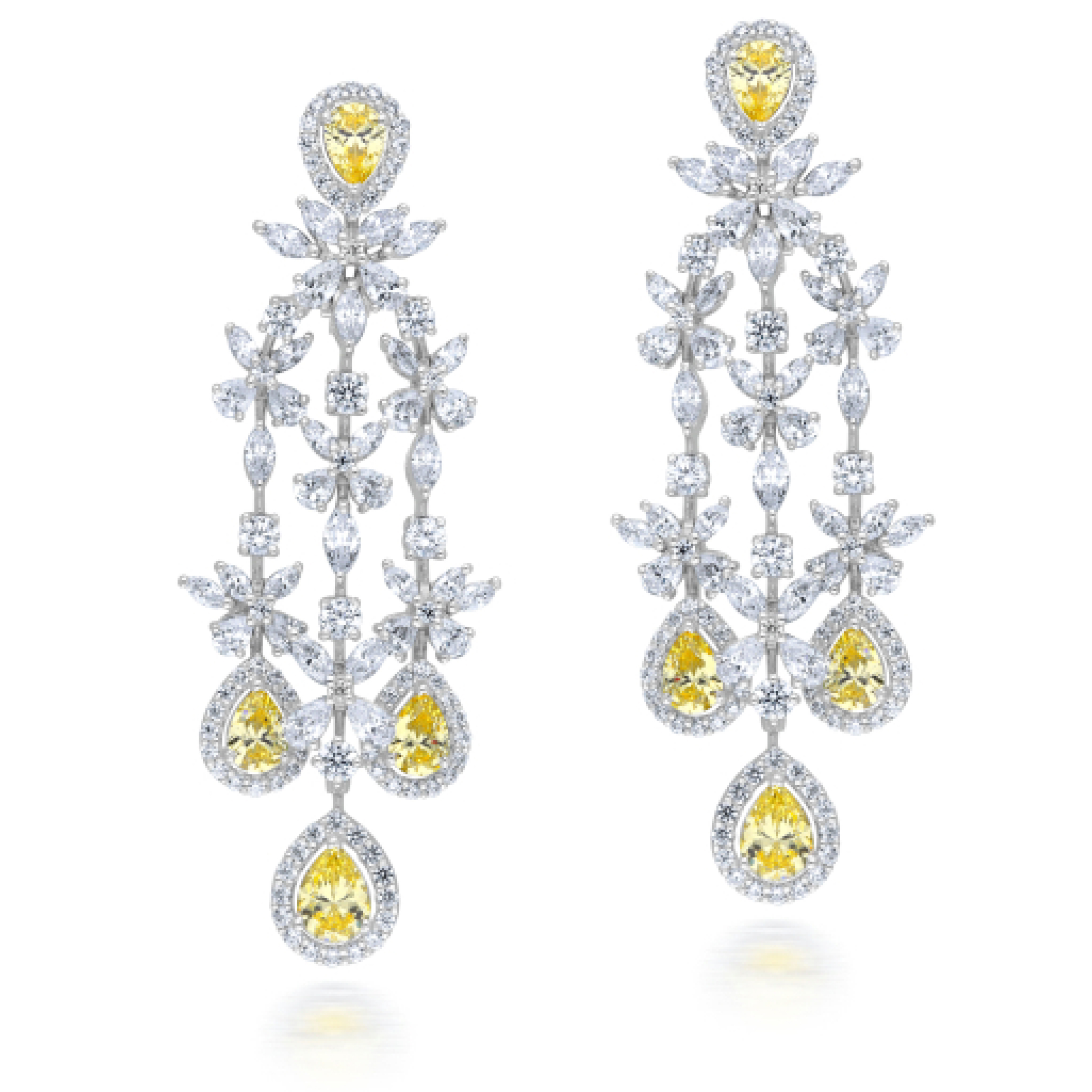 Earrings in Multi Shaped White & Pear Shaped Yellow Swarovski Zirconia Stones
