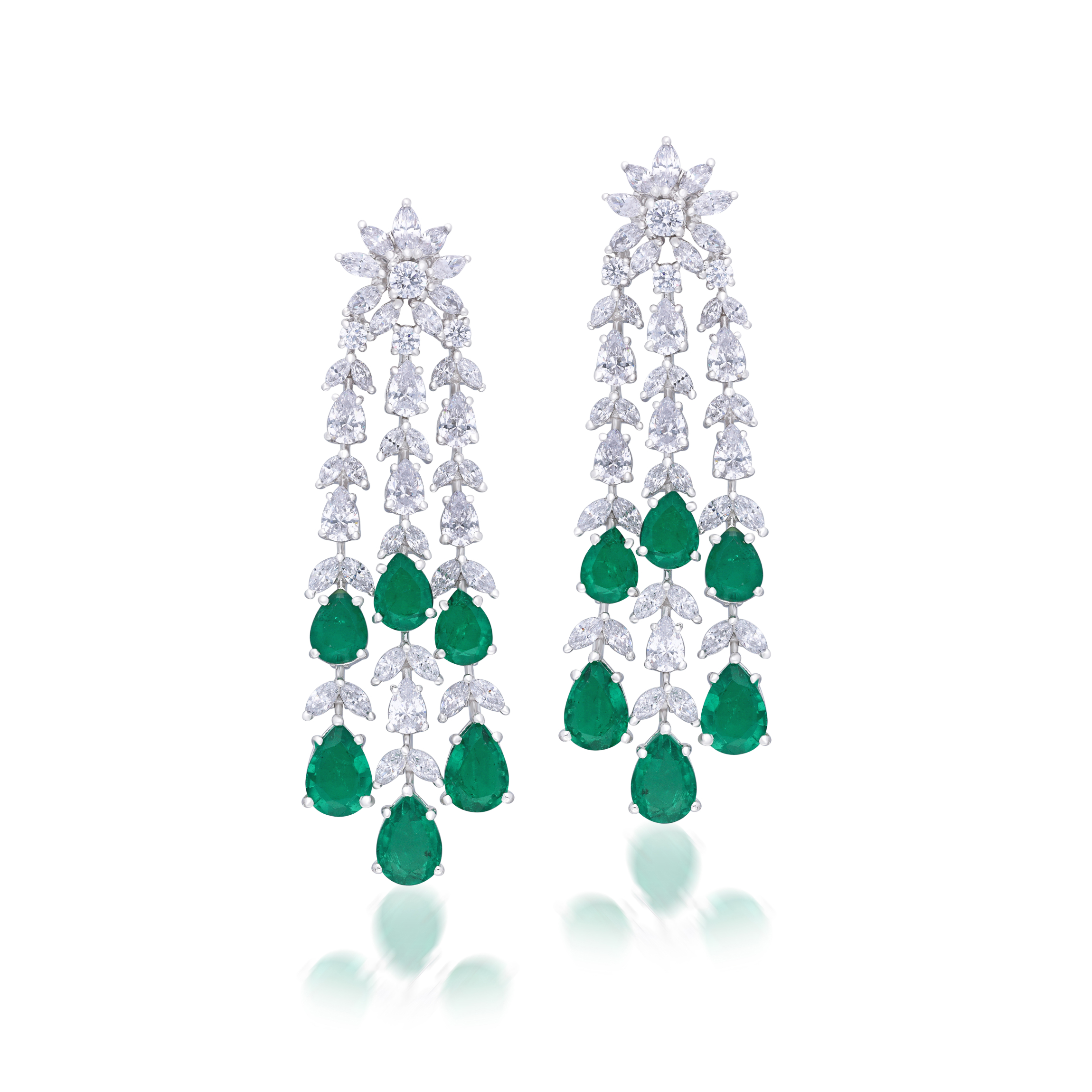 Bridal Earrings in White Swarovski Zirconia & Man-Made Emeralds