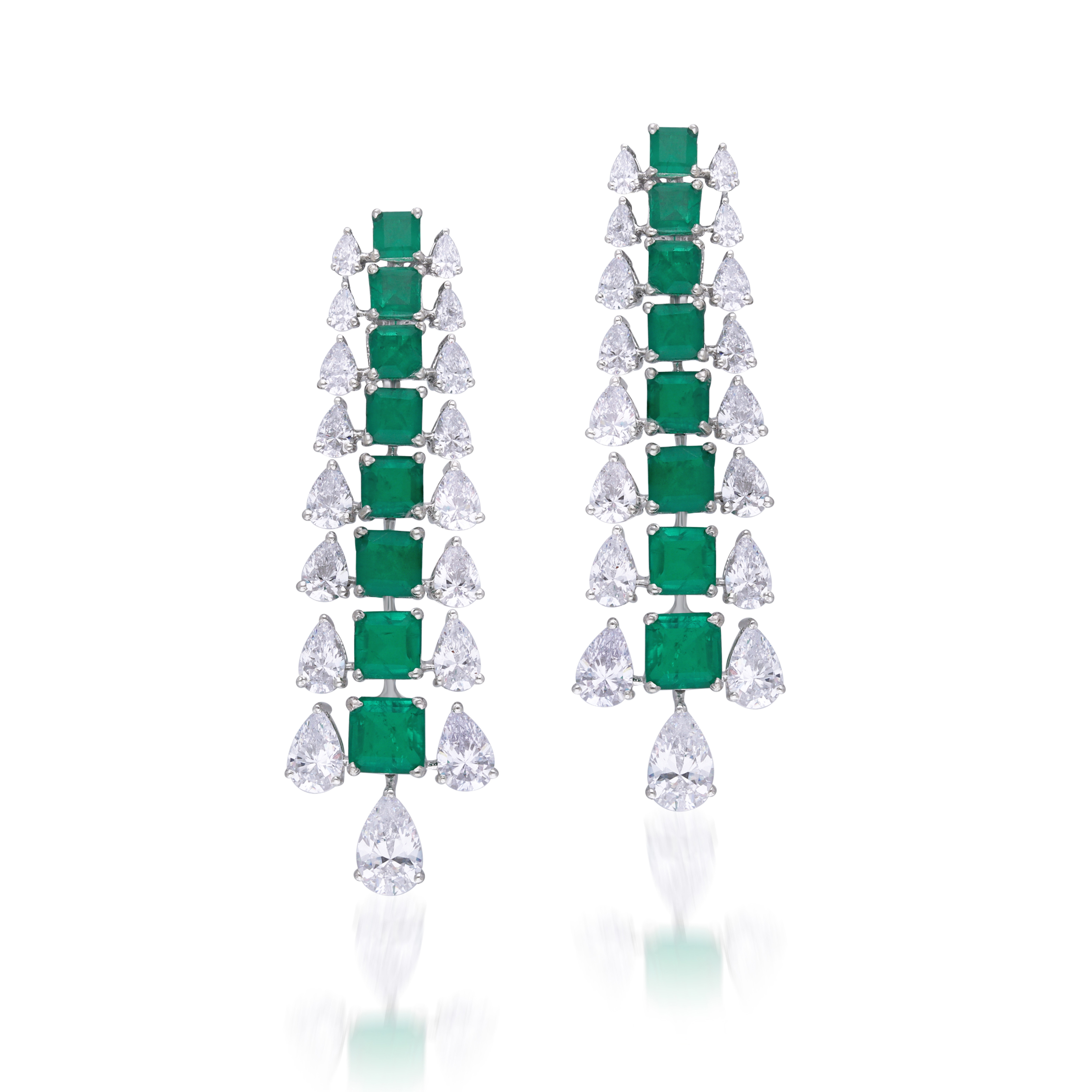 Earrings in White Swarovski Zirconia with Man-Made Emeralds