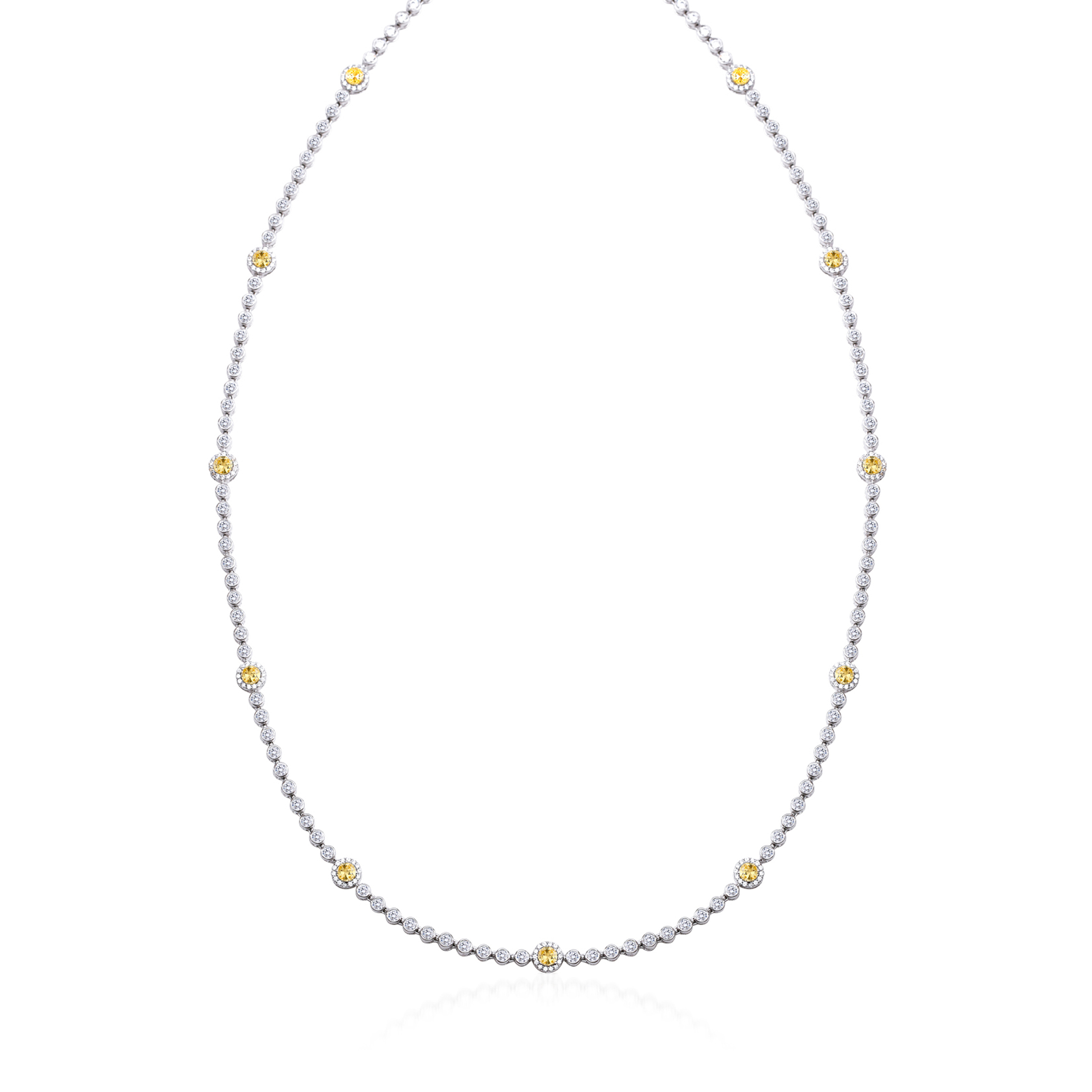 Opera Necklace in Round Shaped White & Yellow Swarovski Zirconia Stones