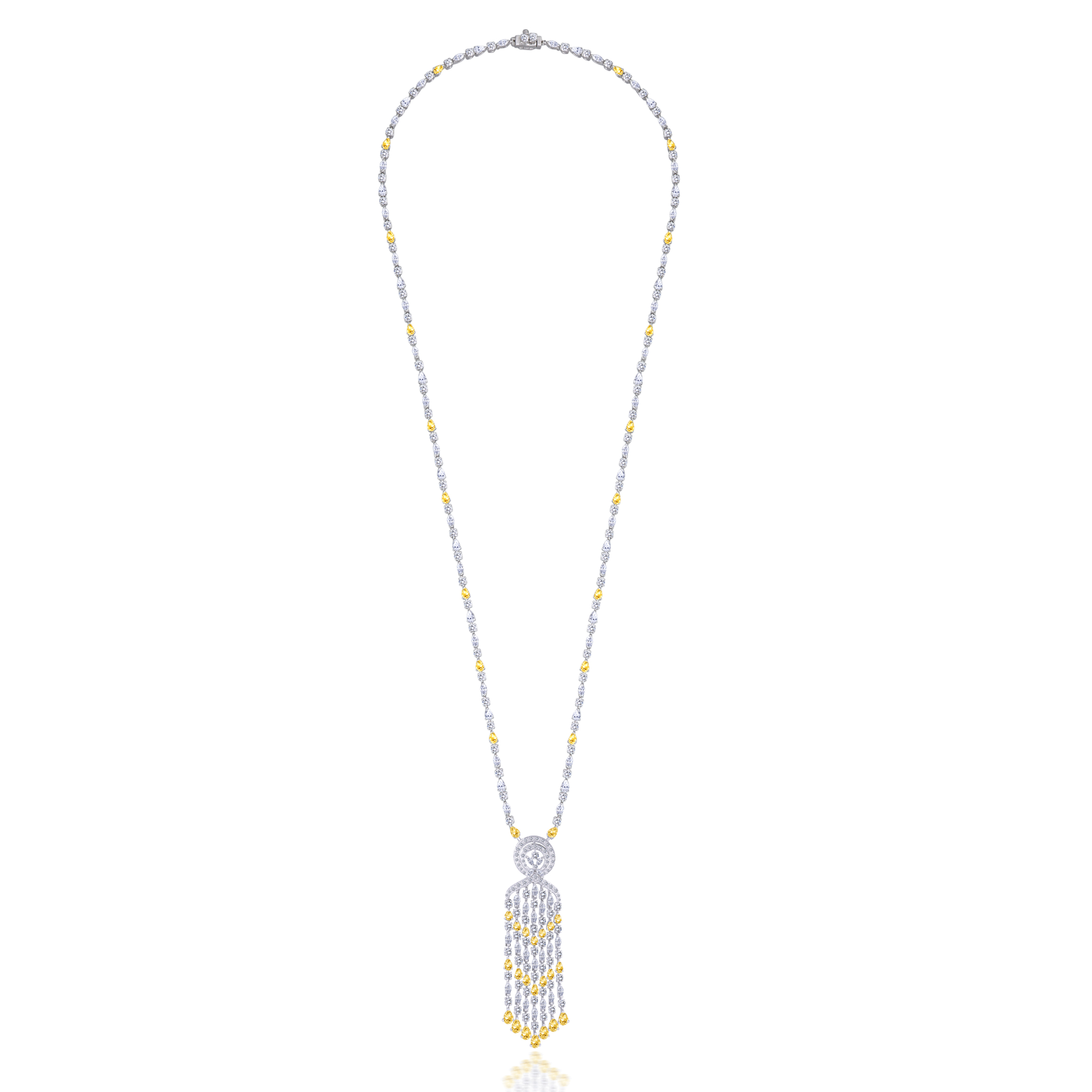 Opera Necklace in White & Yellow Pear Shaped Swarovski Zirconia Stones