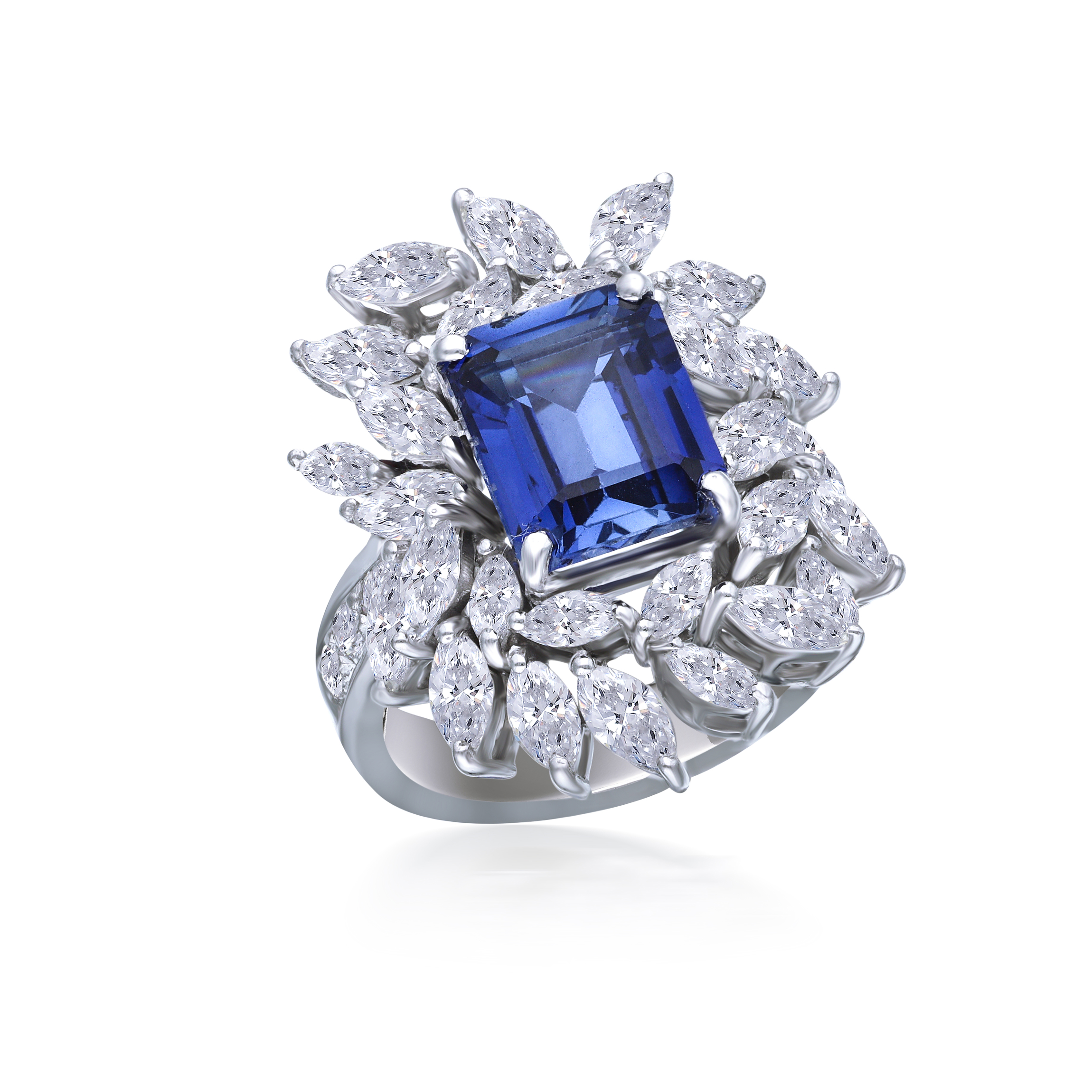 Cocktail Ring in White Swarovski Zirconia & Man-Made Sapphire