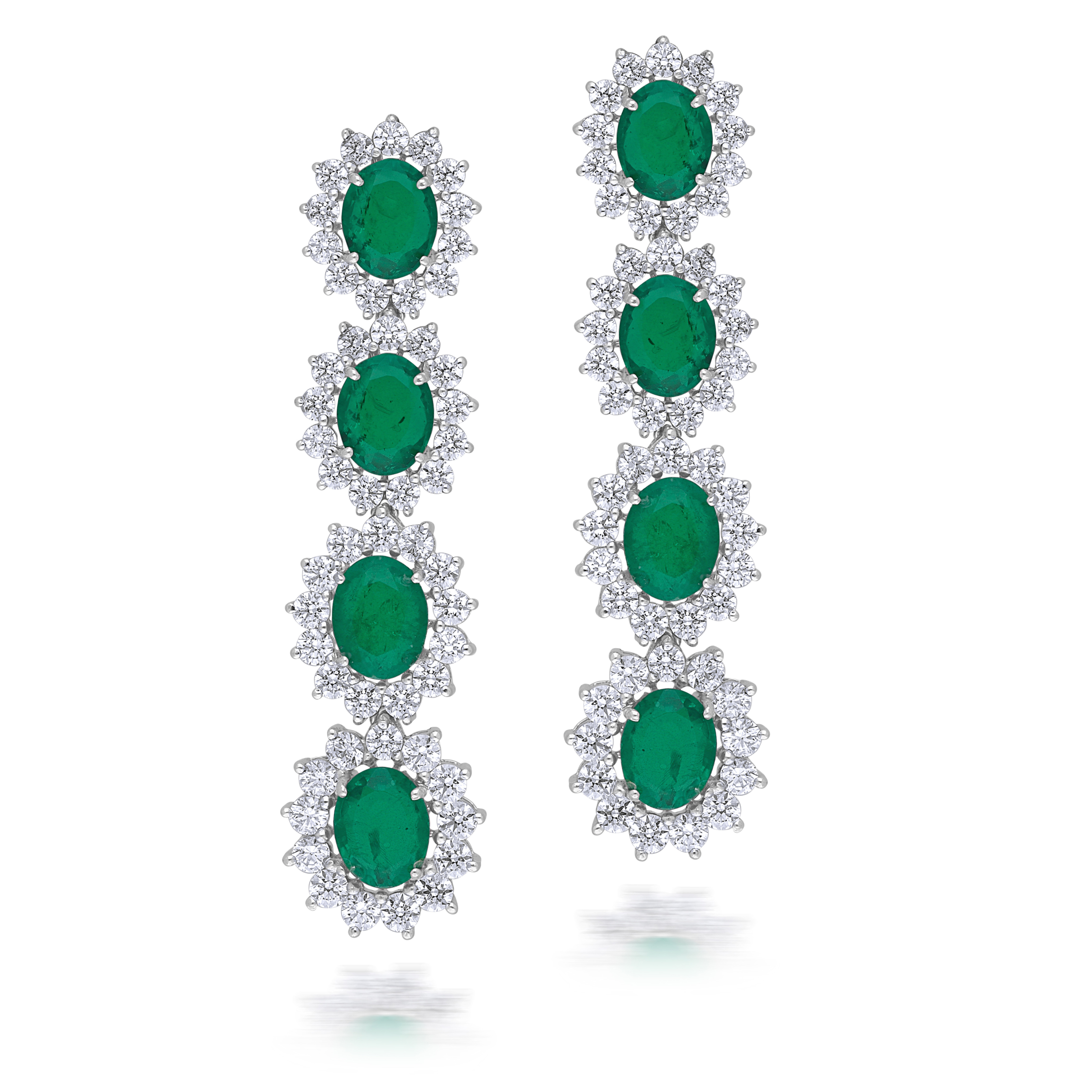 Earrings in White Swarovski Zirconia & Oval Shaped Man-Made Emeralds
